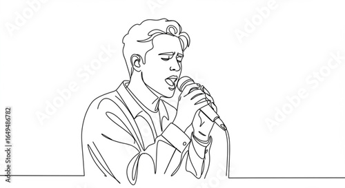 Singer performing with a microphone, isolated on white background
