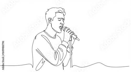 Man singing into a microphone, isolated on white background