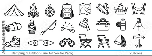 Explore the great outdoors with this versatile camping and hiking equipment icon collection ready for adventure