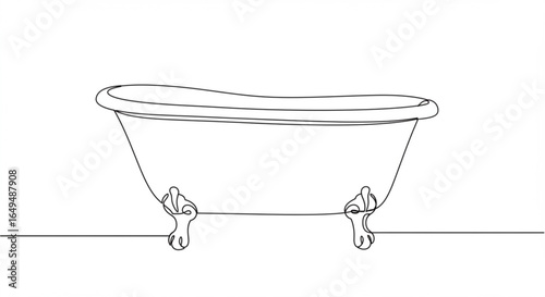 Vintage clawfoot bathtub isolated on white background, minimalist line art