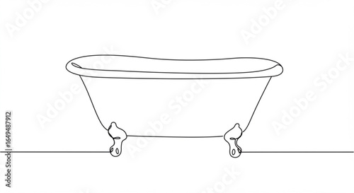 Vintage clawfoot bathtub isolated on white background, minimalist line drawing