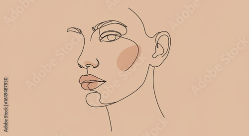 Minimalist line art drawing of a womans face with subtle blush accents