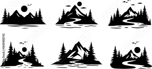 Mountain Tree Landscape Silhouettes vector bundle