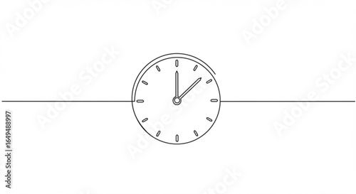 Simple line art of an analog clock isolated on white background