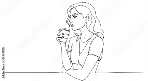 Woman drinking coffee isolated on white background