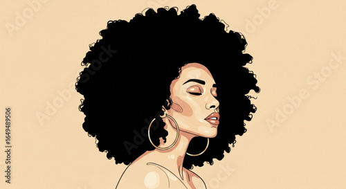 Portrait of a woman with a large afro hairstyle, serene expression