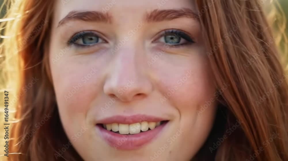 A close-up portrait captures a person with captivating blue eyes, a radiant smile, and a warm, inviting expression, exuding joy and happiness in the natural light. A close-up portrait captures a person with captivating blue eyes, a radiant smile, and a warm, inviting expression, exuding joy and happiness in the natural light.