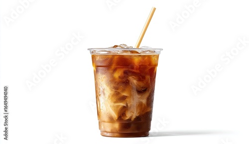 Iced coffee drink in clear plastic cup