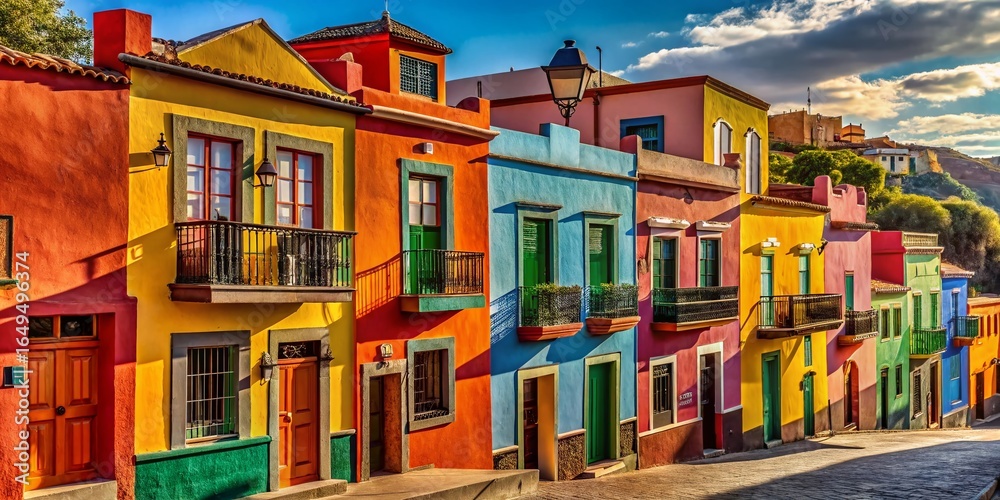 Fototapeta premium Vibrant Pueblo de los Colores Houses, Architectural Details, Colorful Buildings, Mexico