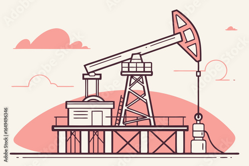 Stylized illustration of an oil pump jack on a platform