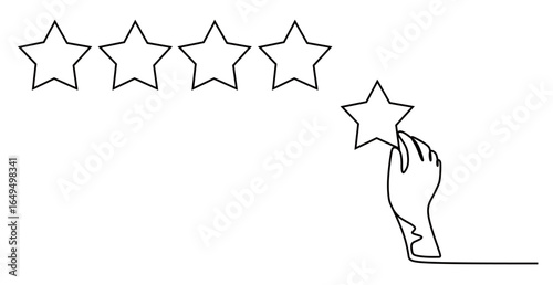 continuous line art of a hand completing a five-pointed star. concept of a great achievement. symbol of success.