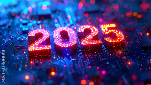 Computer CPU with 2025 Futuristic Design for Celebrating 2k 25 and the year 2025 or annual diary