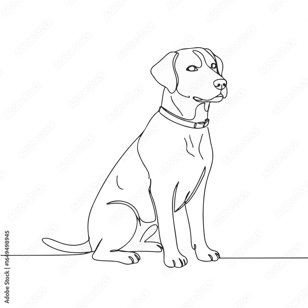 Fototapeta premium Dog sitting calmly in minimalist line art style 