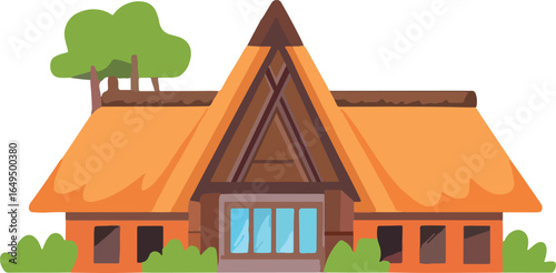 Tropical Thatched Roof House Vector Illustration. Cartoon style vector of Home