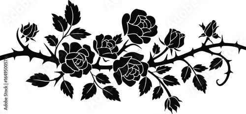 Rose Vine with Thorns Silhouette Vector