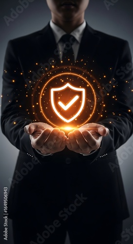 Secure your future with ultimate protection offered by caring businessman in dark suit