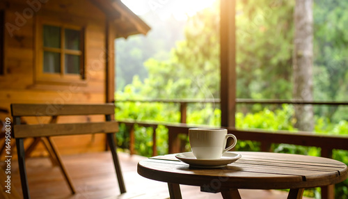 Morning Coffee on Cabin Porch.
