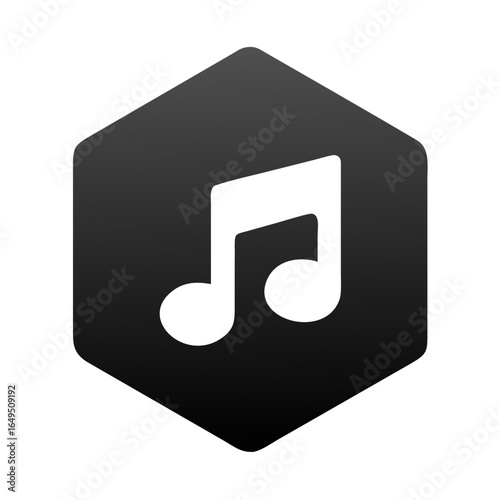 minimal music note icon placed in the center of a solid hexagon background