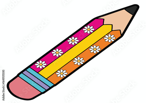Pencil and eraser object illustration with paper isolated on white background