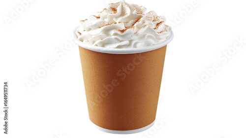 • A pumpkin spice latte with whipped cream for fall, isolated on white background in HD 