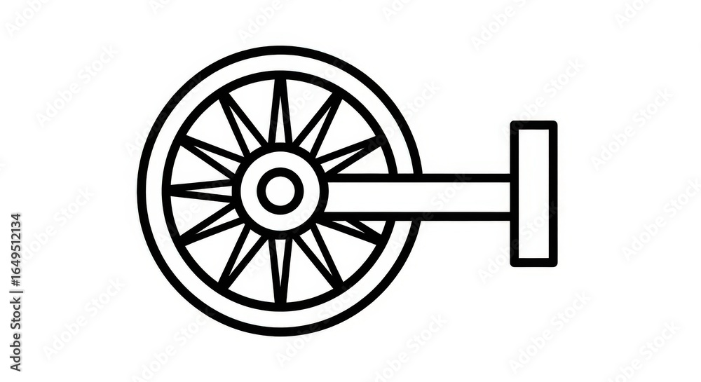 Obraz premium Simple line drawing of a wagon wheel and axle.