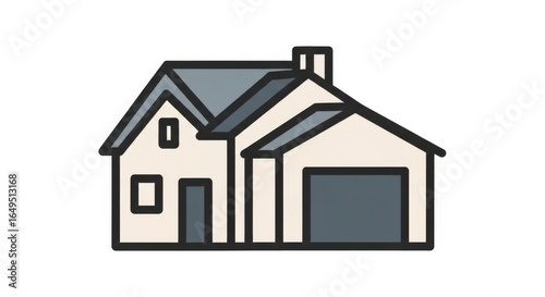 Simple line drawing of a two-story house with a garage.