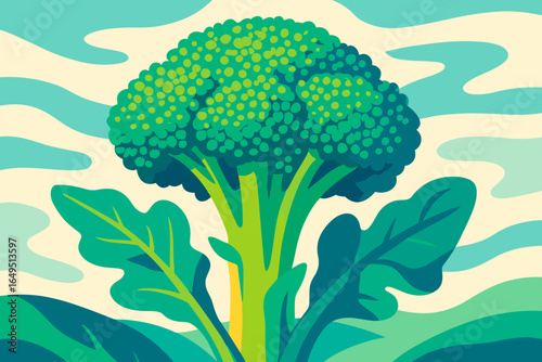 A colorful cartoon depiction of a crisp, green bok choy plant, set against a pale backdrop