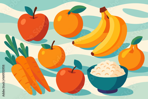 Illustration of Assorted Asian Food Ingredients Featuring Fresh Fruits and Vegetables