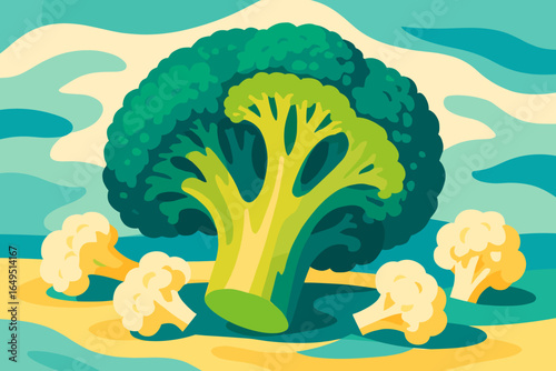 Illustration of Bok Choy: Whole and Cut Fresh Vegetable