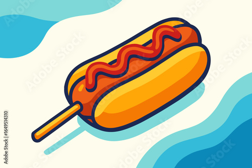 Crispy Korean street corn dog with ketchup and mustard, cheese dog