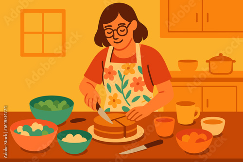 Elderly matriarch busily readies traditional cuisine in anticipation of the Chinese New Year festivities within her residence
