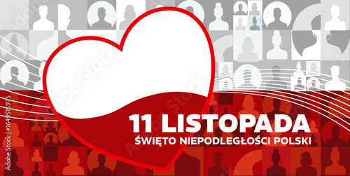 Święto Niepodległości Polski – 11 listopada, patriotyczny baner z flagami