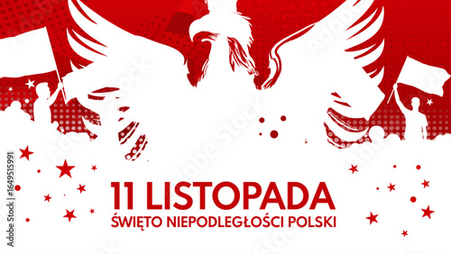 Święto Niepodległości Polski – 11 listopada, patriotyczny baner z flagami