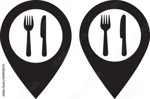 Two restaurant location pins with cutlery silhouette