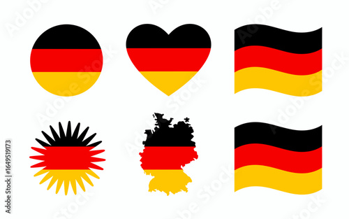 Collection of german flag icons featuring shapes like a circle heart map starburst and waving flags