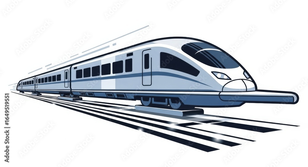 Naklejka premium Modern high-speed train in motion, illustrated design, on tracks.