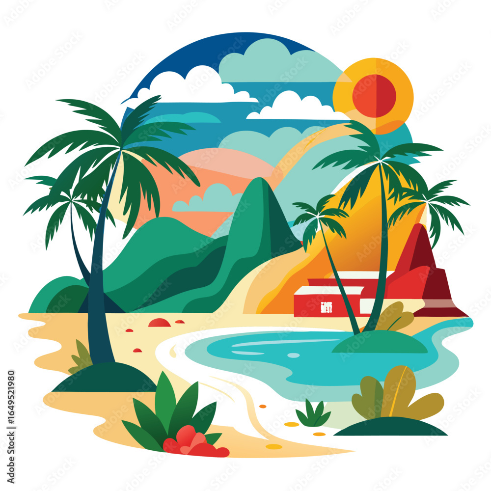 Obraz premium Abstract tropical beach scene with clean white background