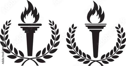 Two laurel wreaths embracing flaming torches silhouette