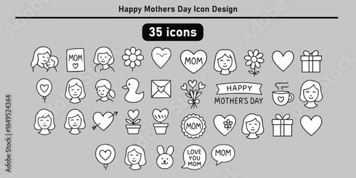 Happy Mother’s Day Icon Set – Love, Family & Celebration Symbols