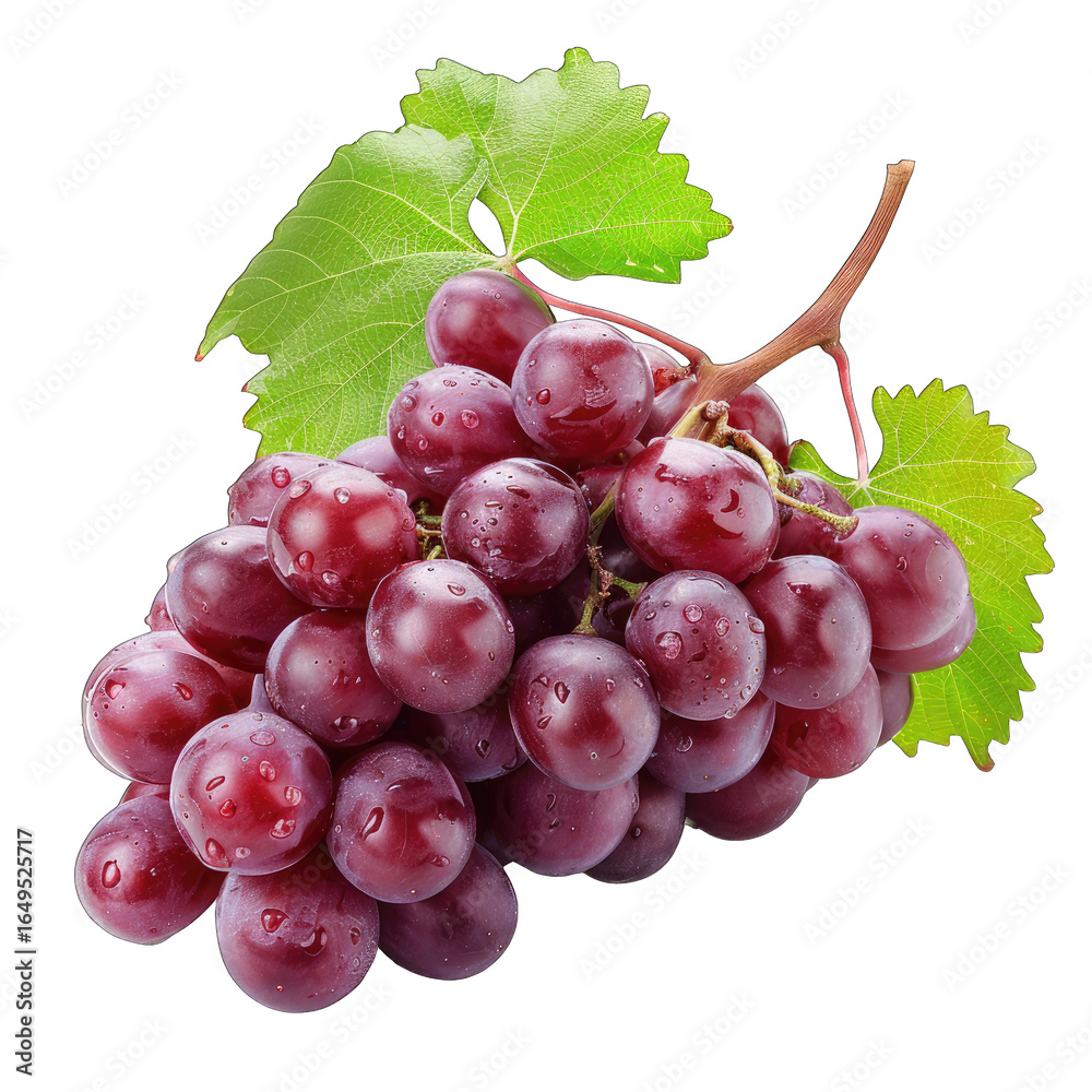 Fototapeta premium Close-up of a bunch of plump, red grapes with leaves