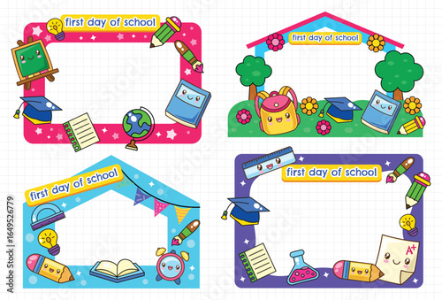 Set of first day of school cute frame template design