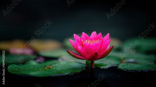 Pink lotus flower reflecting on serene water surface