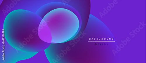 Abstract background features overlapping circles. Gradient colors shift from blue to purple. Modern design elements create visual depth.
