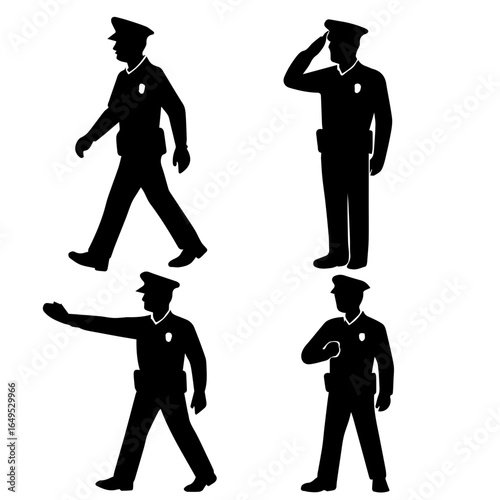 Silhouette of police officers in various poses, representing law enforcement, security