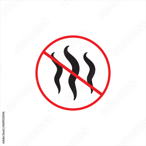 Odor restriction icon with airflow prohibition. Stop bad smell icon set. Air flow control and ventilation warning symbol. Anti bad smell icon. Odor control label. Forbidden flavors symbol. Vector