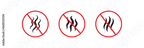 Set of no bad smell, odor, no smoking vector icon. Stop the bad smell of icons. Forbidden flavors vector icon symbol. Vector illustration