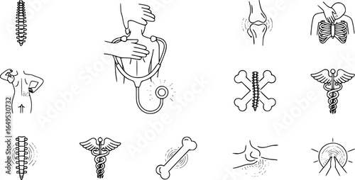 Osteopathy icons set. Outline set of osteopathy vector icons for web design isolated on white background
