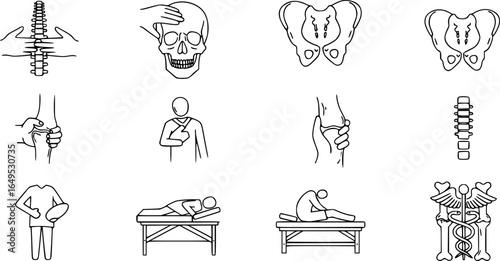 Osteopathy icons set. Outline set of osteopathy vector icons for web design isolated on white background
