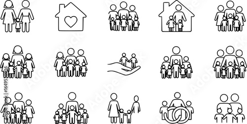 Foster family icons set. Outline set of foster family vector icons for web design isolated on white background