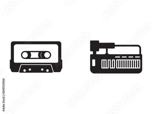 Retro Audio Icons: Vintage Cassette Tape and Synthesizer